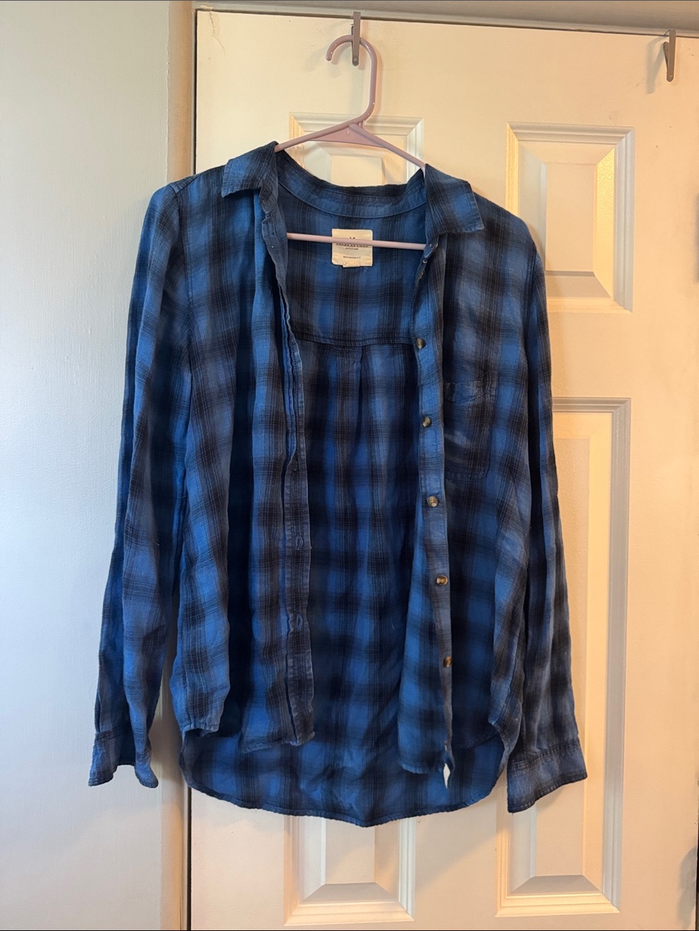 American Eagle Outfitters Blue Plaid Button-Down Shirt